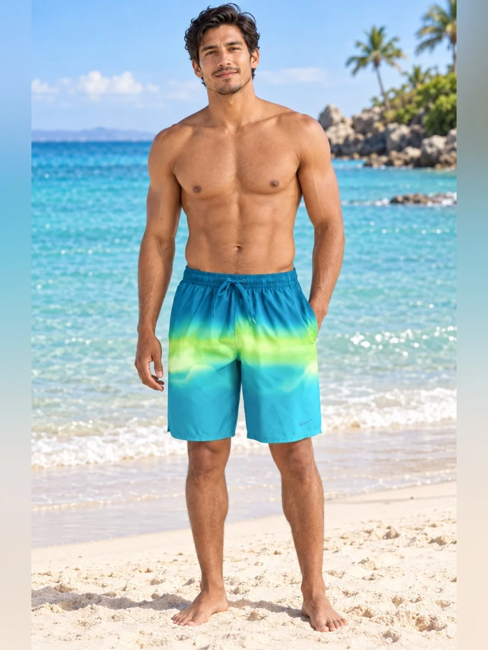 Nike Men’s 9” Teal & Lime Gradient Swim Shorts NWT